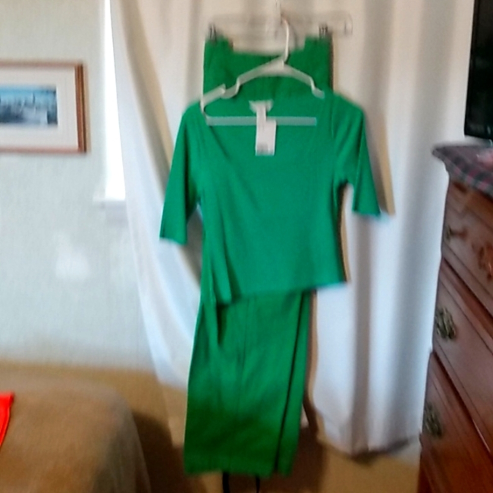 Short sleeve knit green sweater from H&M. Has original tags. Matching green wide